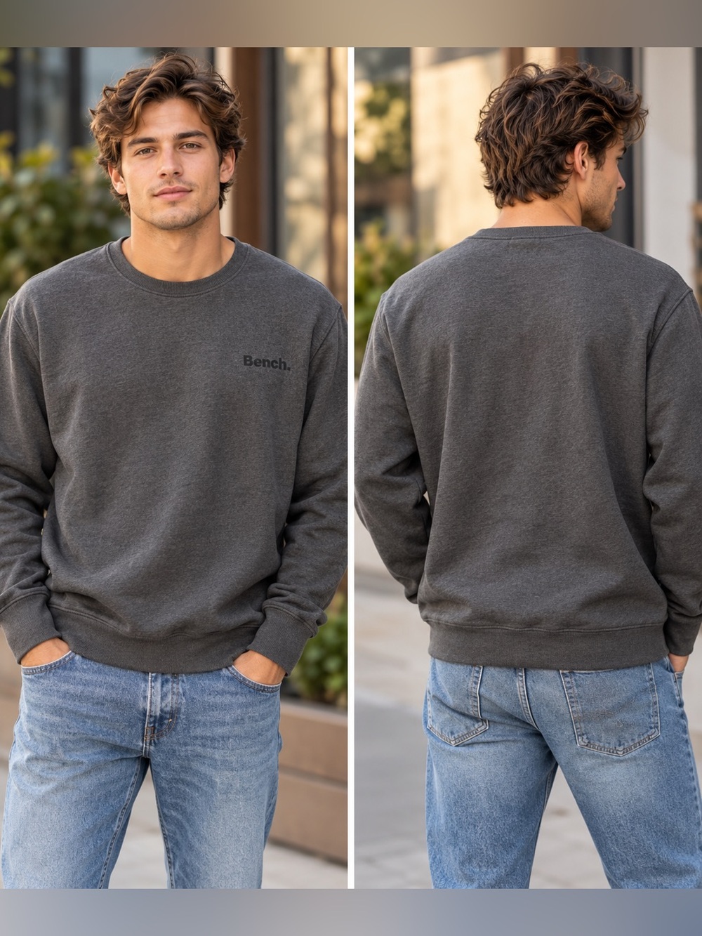 Bench Urbanwear Men’s Large Charcoal Crewneck Sweatshirt Y2K Streetwear